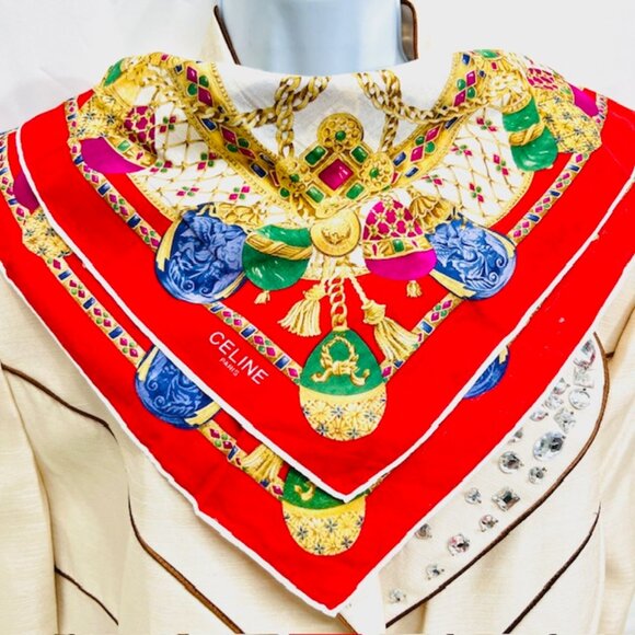 Set of 2 Unused  Cotton Mini Scarf 18" Oscar Dela Renta , 22" Celine Parise(29 - Picture 3 of 13